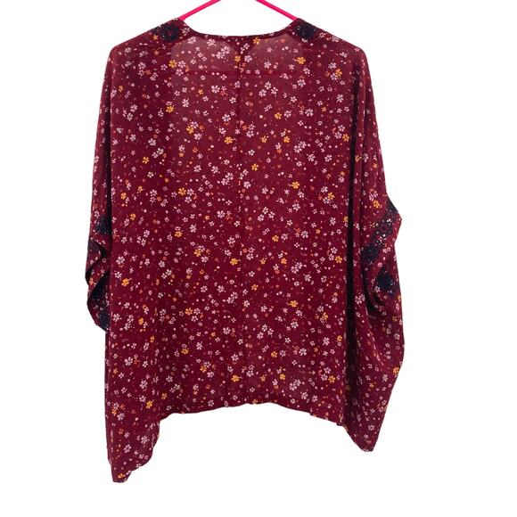 Arizona Rayon Ditzy Floral Deeo Red Floral Navy Embroidered Kimono Womens Small - Picture 2 of 6